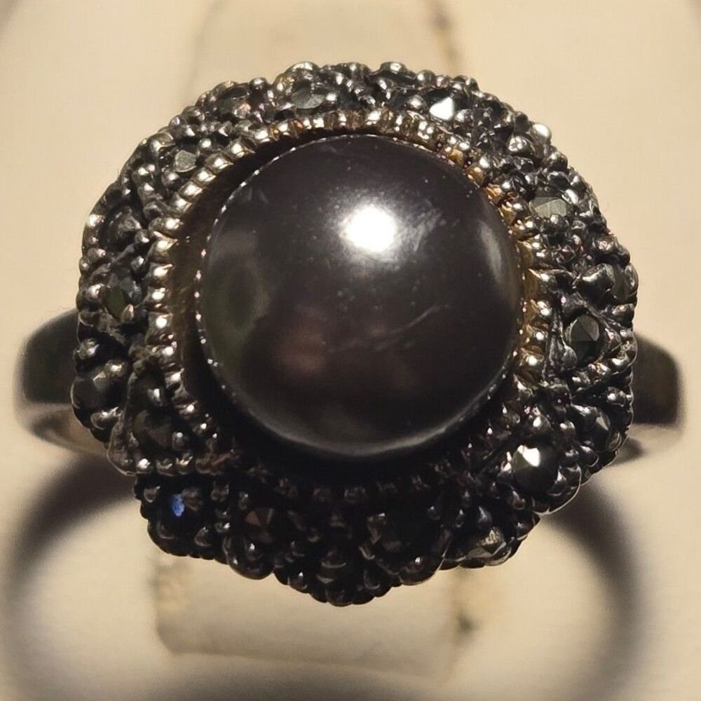 Beautiful Marcasite Flower Vintage Sterling Silver Ring Sz 5.5